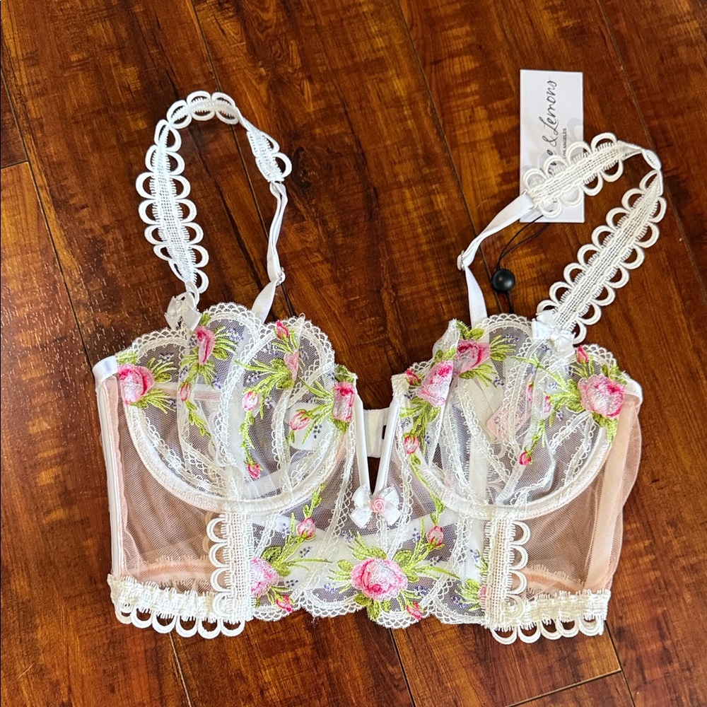 For Love & Lemons White Floral Lace Bustier Corset